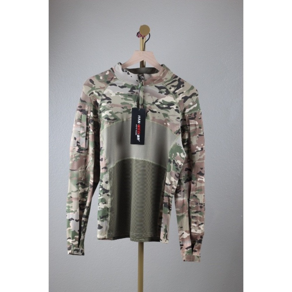 Han Wild Mens Tactical Combat Shirt Multicam Camo Quarter Zip Long Sleeve Size M